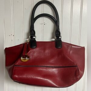 Barr + Barr New York Bag Genuine Leather Red With Black Handles Handbag